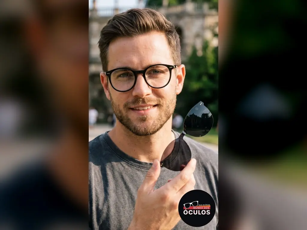Homem de barba curta ao ar livre, de óculos com armação preta grossa e lente clara