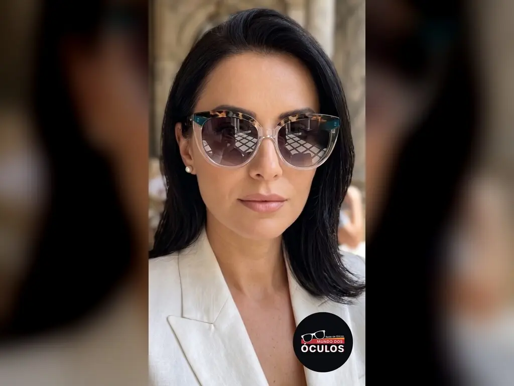 Mulher de blazer branco usando óculos de sol com lente espelhada